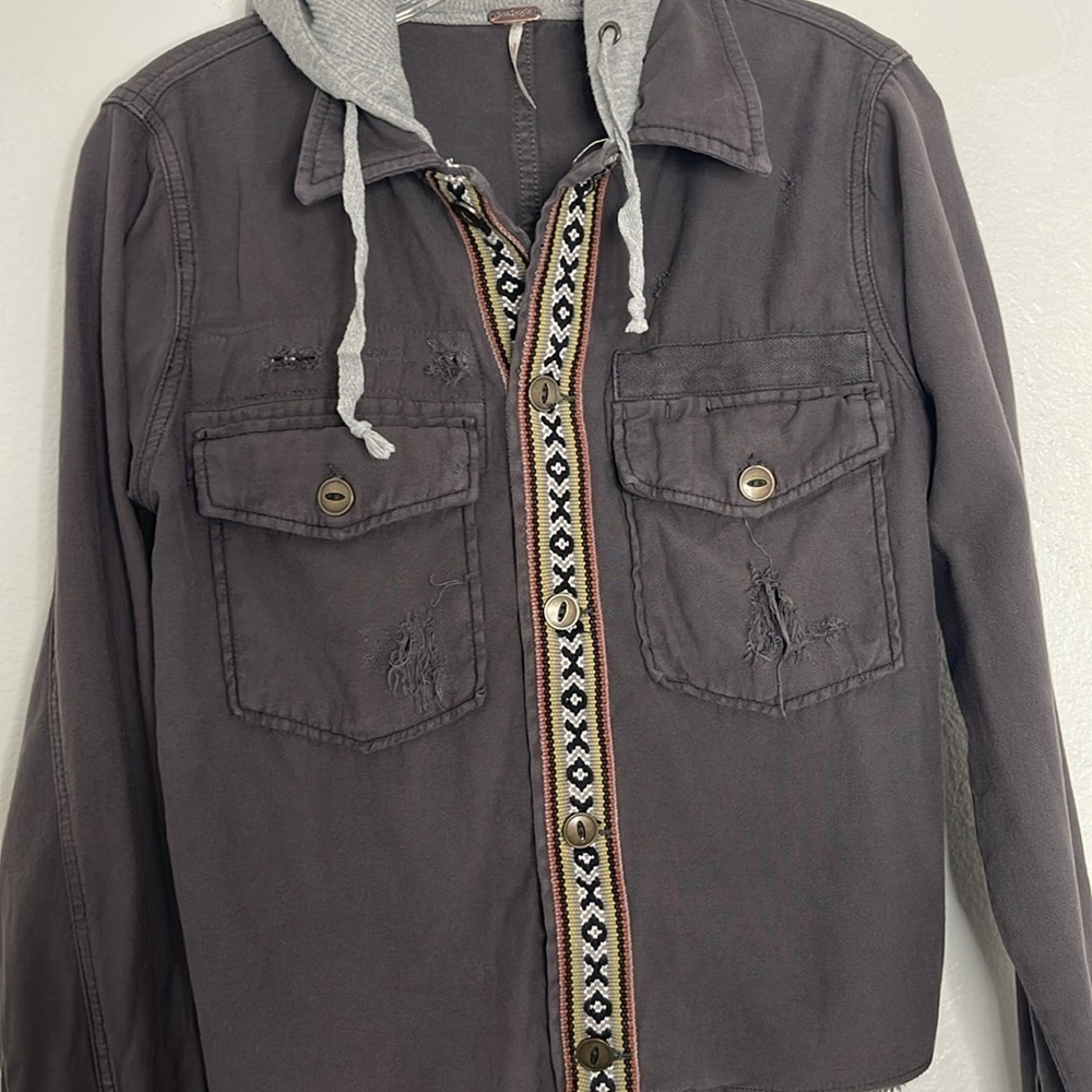 Free People Weekend Wanderer Gray Hooded Jacket Size Small - Picture 3 of 7